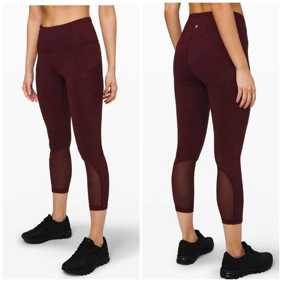 Lululemon Size 2 Fast and Free Crop Leggings Mesh Garnet Incognito Camo - Picture 1 of 11